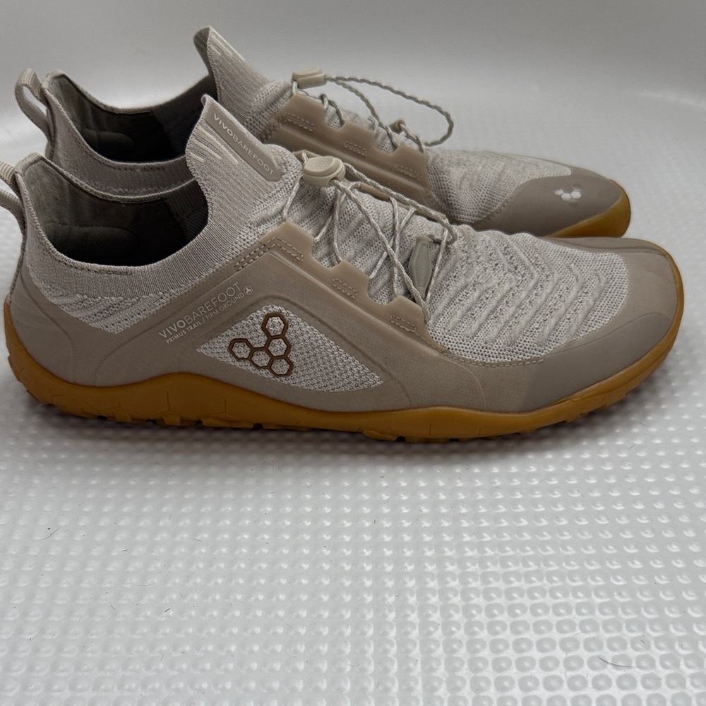 Vivobarefoot Men's Primus Trail Knit Beige and Gum Shoes